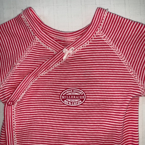 Petit Bateau Pink Stripe Kimono Onesie Bodysuit Size 6m 67 cm French Feminine - Picture 3 of 6